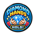 Diamond Hands HODL round glossy trading sticker on a clean background