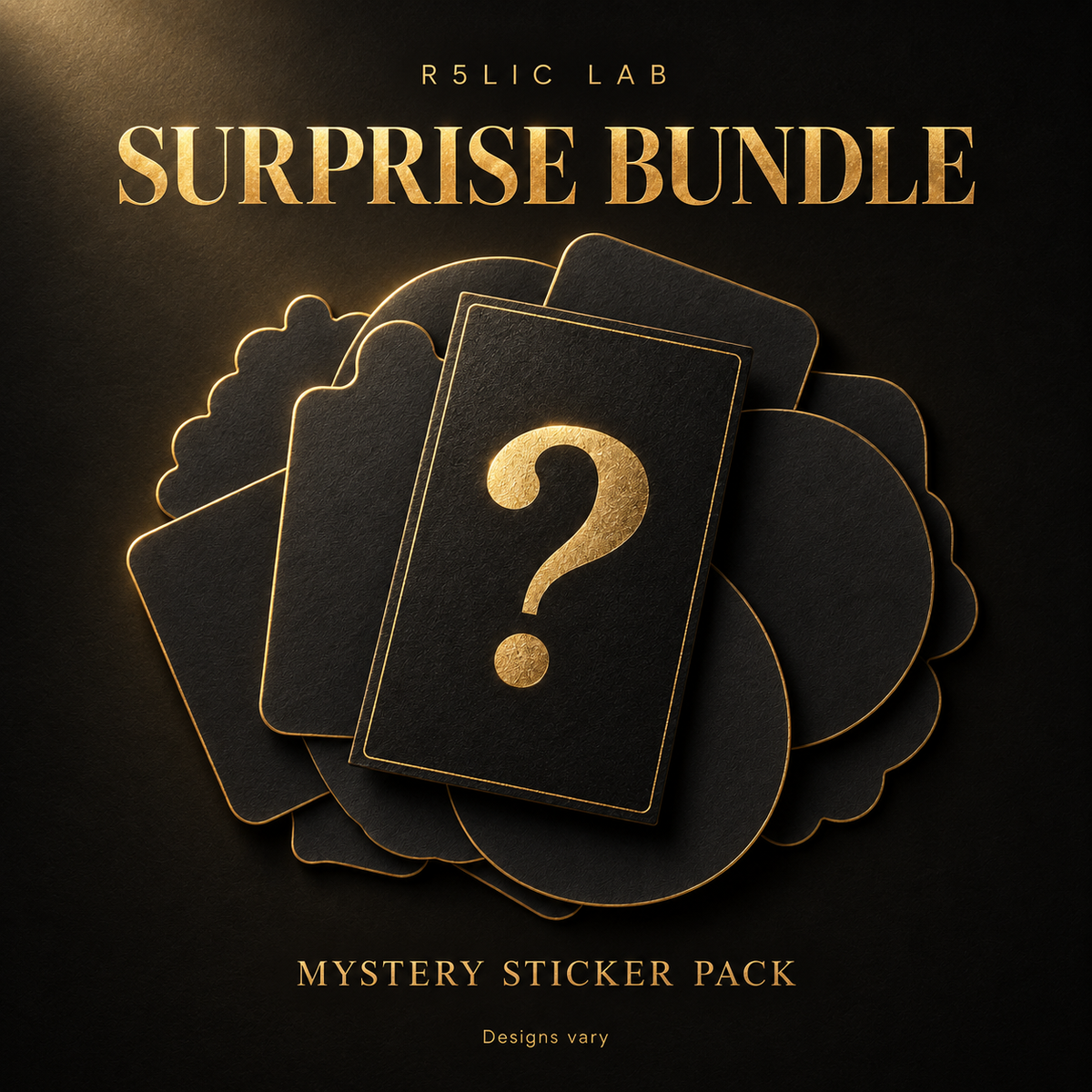R5LIC LAB Surprise Bundle mystery sticker pack promotional artwork in black and gold; designs vary.